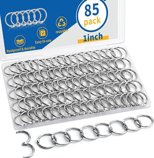 Binder Rings 1 Inch, 85 Pack – Heavy-Duty Nickel-Plated Ring Clips and Metal Rings for Crafts, Index Cards, Flashcards, Paper, and Loose Leaf – for School, Office, and Home Use