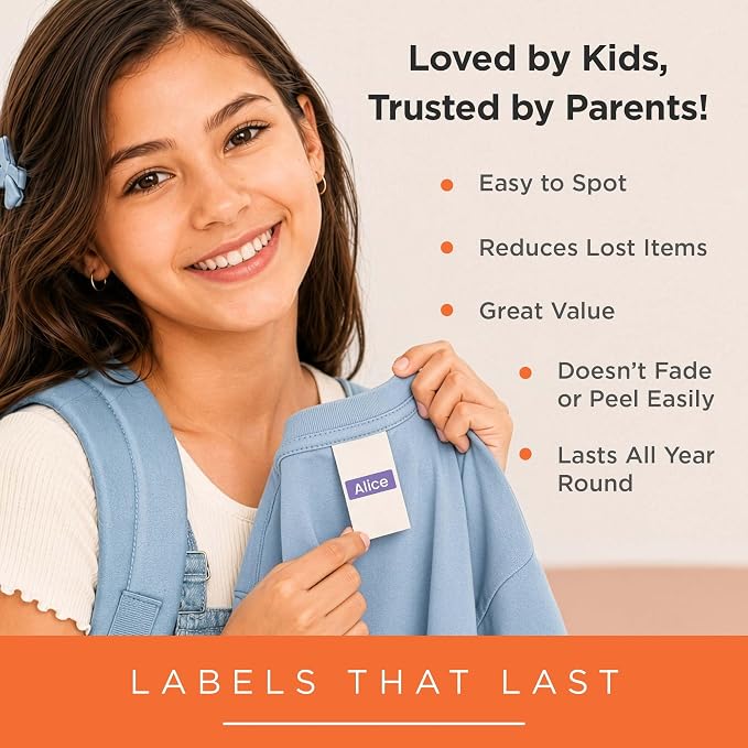 Personalized Clothing Labels for Kids, Nursing Home, Daycare and Personal Items, Custom Name Tags for Clothes Stickers, 1.5X.5 Inches Made in The USA by MSC