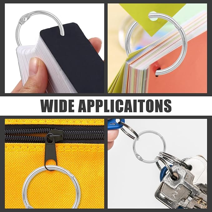 60 Pcs Binder Rings Assorted Sizes (1/2", 3/4", 1", 1-1/4", 1-1/2", 2"), Loose Leaf Binder Book Rings, Metal Index Card Rings Binder Clip Rings for Flash Cards, Key Rings, Index Cards (Silver)