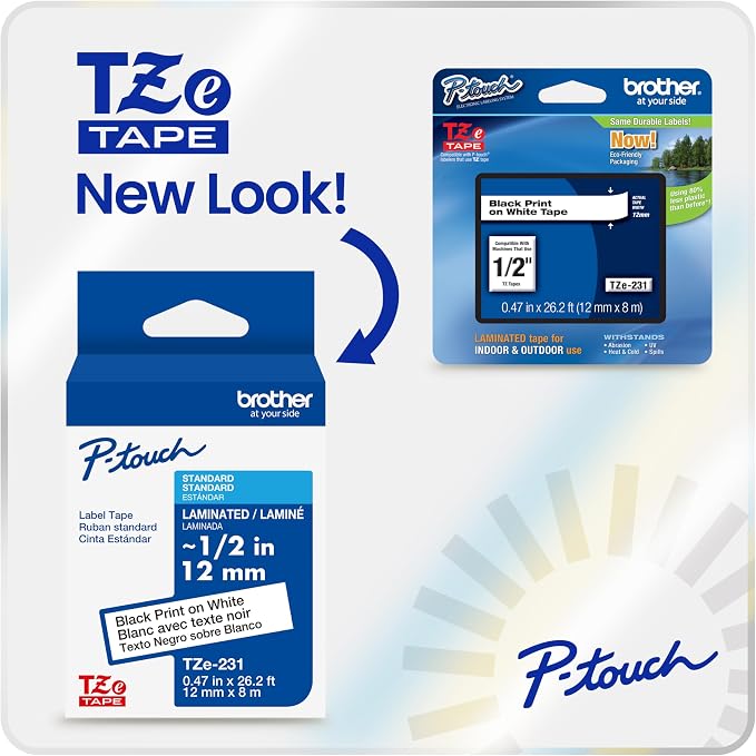 Brother Genuine P-Touch TZE-N201 Tape, 9/64" (0.13") Wide Super-Narrow Non-Laminated Tape, Black on White, Recommended for Home and Indoor Use, 0.13" x 26.2' (3.5mm x 8M), Single-Pack, TZEN201