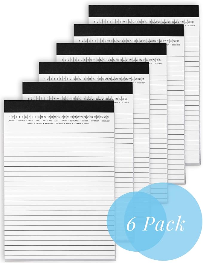 Mymazn Small Legal Pads 5-3/4"x 8-1/2" Notepad with Date on Top, 50 Sheets, 6 Pack, White Lined Paper Mini Memo Pads, College Ruled Writing Pads for Office School