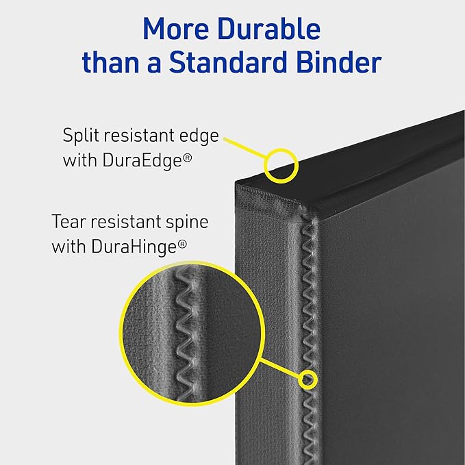 Avery Durable View 3 Ring Binder, 2 Inch Slant Rings, 530-Sheet Capacity, DuraHinge, 2.8 Inch Wide Spine, Customizable Clear Cover and Spine, 1 Black Binder (17031)