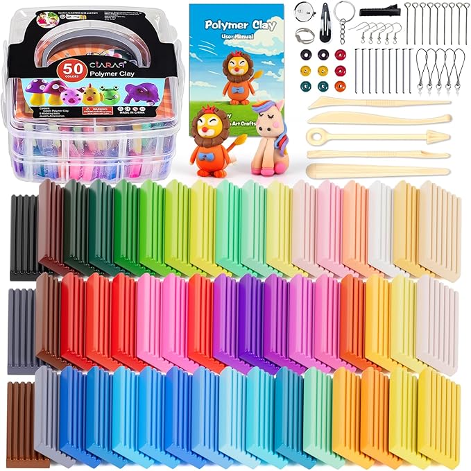 CiaraQ Polymer Clay 50 Colors Starter Kit - Oven Bake Modeling Clay for Kids & Artists, Non-Sticky DIY Clay with Sculpting Tools, Fun Gift for Children Ages 4+, 3.46 lb