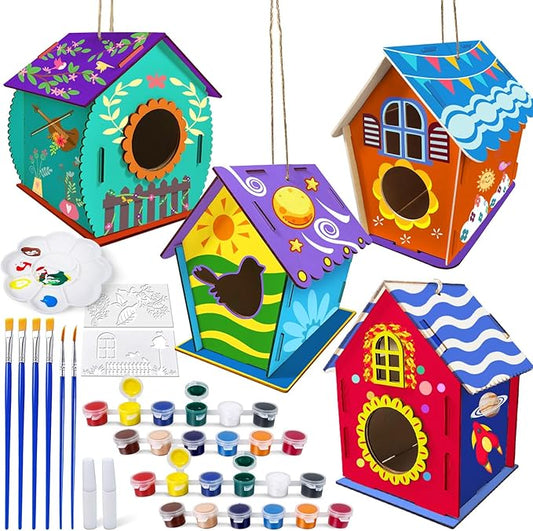 Heyzeibo 4Pack Birdhouse Kit, Craft Kits for Kids to Build and Paint Bird House, Easter DIY Wooden Arts and Crafts for Girls Boys Toddler