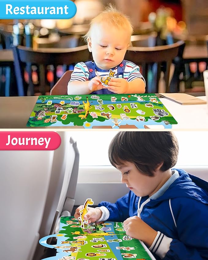 Benresive Reusable Sticker Book for Toddlers, Travel Stickers for Kids, Toddler Crafts Activities Toys, Birthday Gifts for Boys & Girls - Animals Zoo