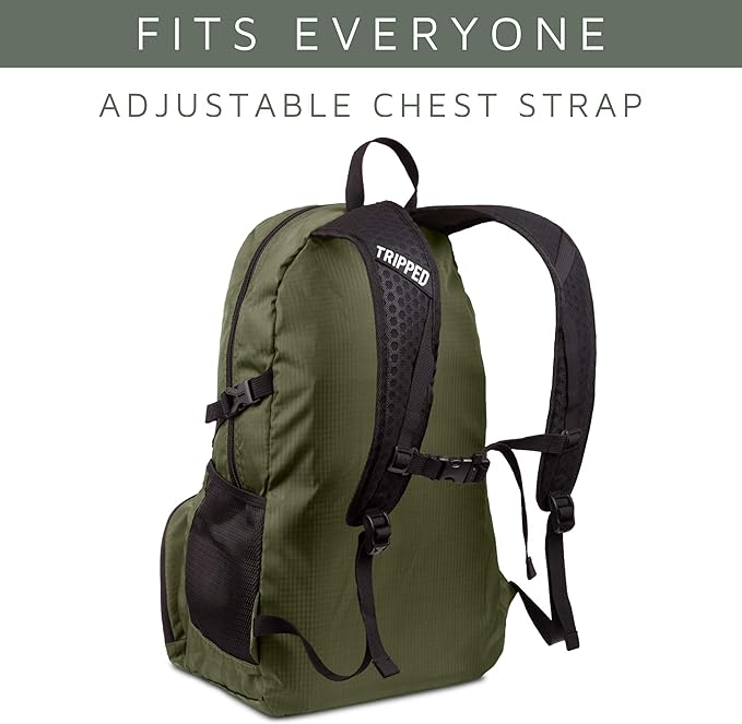 TRIPPED Travel Gear Traveling Backpack- Foldable collapsible lightweight backpack for travel (Green) 35 liters