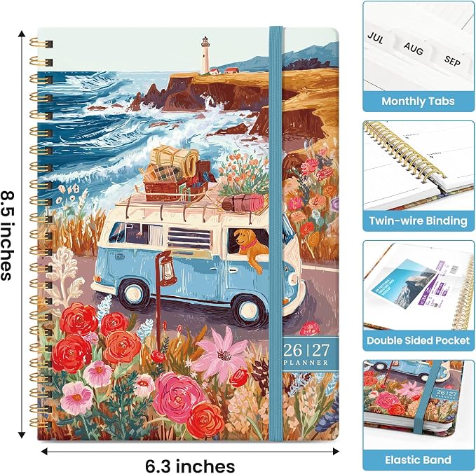 Planner 2026–2027, Weekly & Monthly Academic Organizer for School Year, Jul 2026–Jun 2027, Hardcover Planner with Tabs, Back to School Essential, 6.3" x 8.5", Coastal Van