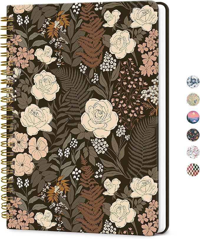 ZOTIA Lined Spiral Journal for Women, A5 Cute Hardcover College Ruled Notebook for Work, School & Note Taking, Aesthetic Writing Journal, 140 Pages (5.8" x 8.3"), Wild Rose