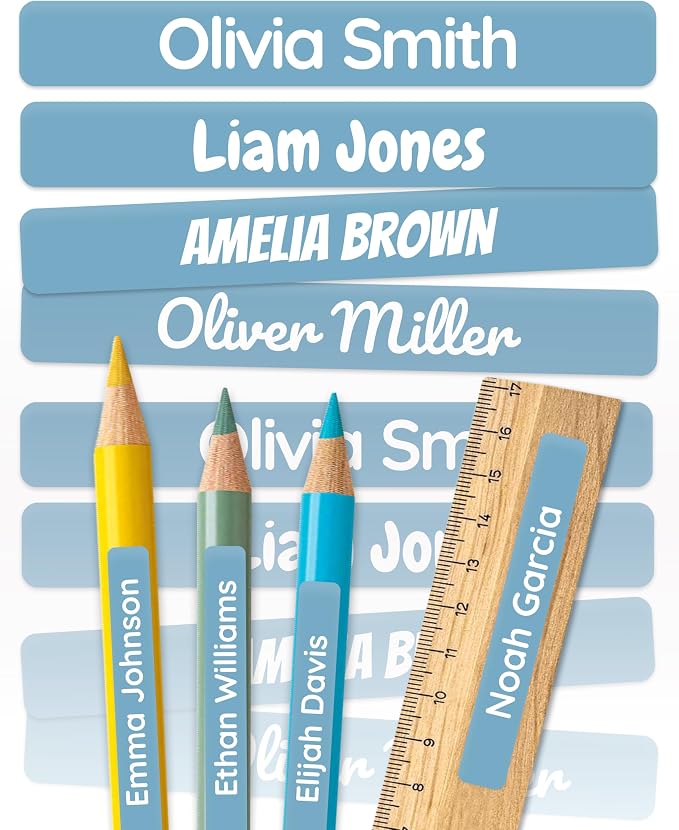 Personalized Kids Name Labels for Pencils Blue [75pcs] - Waterproof Name Stickers for School & Daycare - Pencil Custom Name Stickers - Children Name Stick On Labels for Pens (2.0”x0.3”)