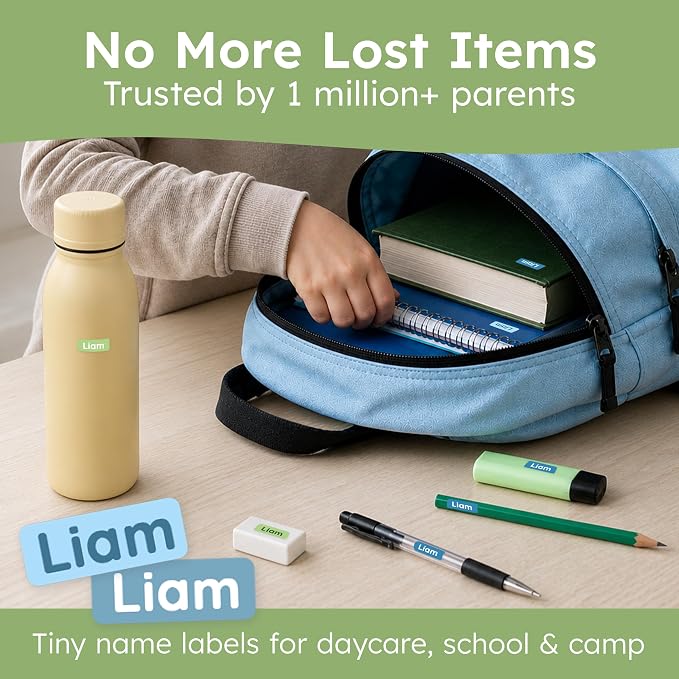 Small Custom Name Labels for Kids (245 Stickers) - Personalized & Waterproof Labels for School Supplies, Daycare, Sleepaway Camp & Clothing Tags - Aqua