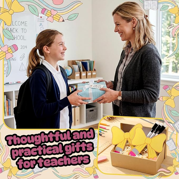 Crtiin 42 Pcs Back to School Bow Magnetic Name Tags Set for Lockers 4 Inch Pencil Design Bow Dry Erase Label Magnetic Reusable Name Tags for First Day of School Whiteboard Classroom Decor Party Supply