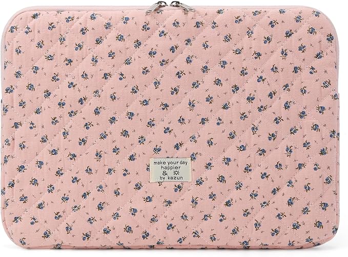 Puffy Laptop Sleeve 13-15.6 Inch Cute Quilted Laptop Protective Case Padded Floral Computer Sleeve for MacBook (A-Dark Pink, 13 Inch)