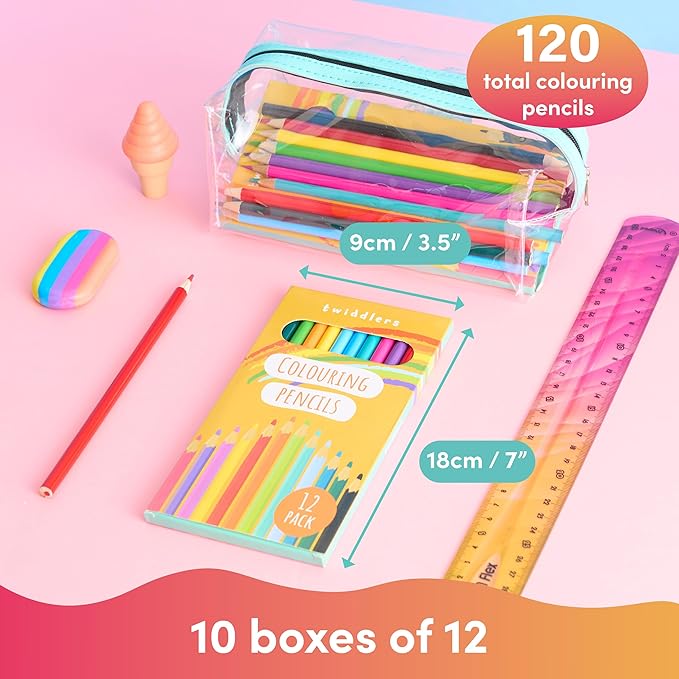 THE TWIDDLERS 10 Packs of Coloring Pencils, 12 Pencils Per Box, 120 Bulk colored pencils - 7" Full Length Multipack Drawing Set School Supplies, Party Favors, Art Sketching Pencils for Kids & Adults
