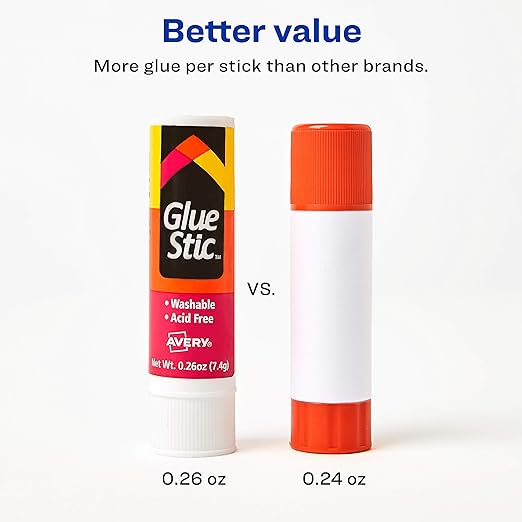 Avery Glue Stick White, Washable, 0.26 Oz. Permanent Glue Stic, 12pk (00166)