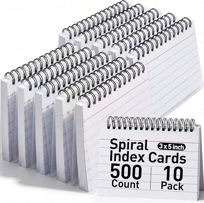 Koogel 500PCS 3x5 Index Cards, Spiral Index Cards with Ring for Studying, Flashcards Bulk Heavy Notecards with Waterproof Covers for School College Note Taking and To Do List Supplies, White