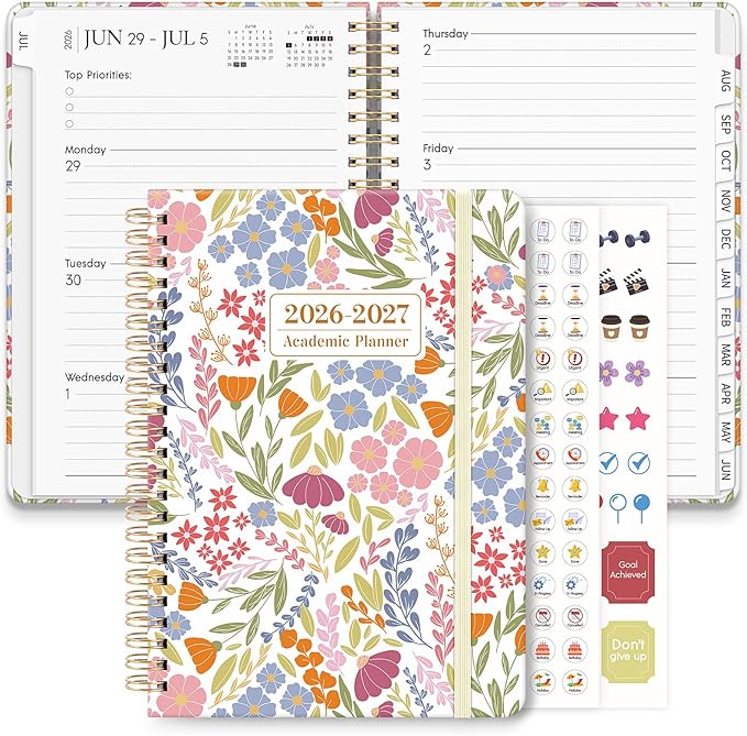 KONVINIT Academic Planner 2026-2027, 12 Months 2026-2027 Monthly Planner - July. 2026 to June. 2027, Daily Planner 2026 with Tabs for Student & Teacher, A5 (6.1" x 8.5") Week Planner for Home, Office, School Supplies, Tiny Floral Print