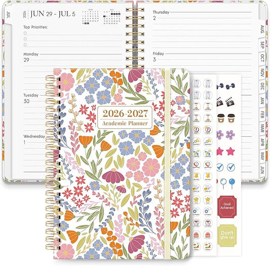 KONVINIT Academic Planner 2026-2027, 12 Months 2026-2027 Monthly Planner - July. 2026 to June. 2027, Daily Planner 2026 with Tabs for Student & Teacher, A5 (6.1" x 8.5") Week Planner for Home, Office, School Supplies, Tiny Floral Print