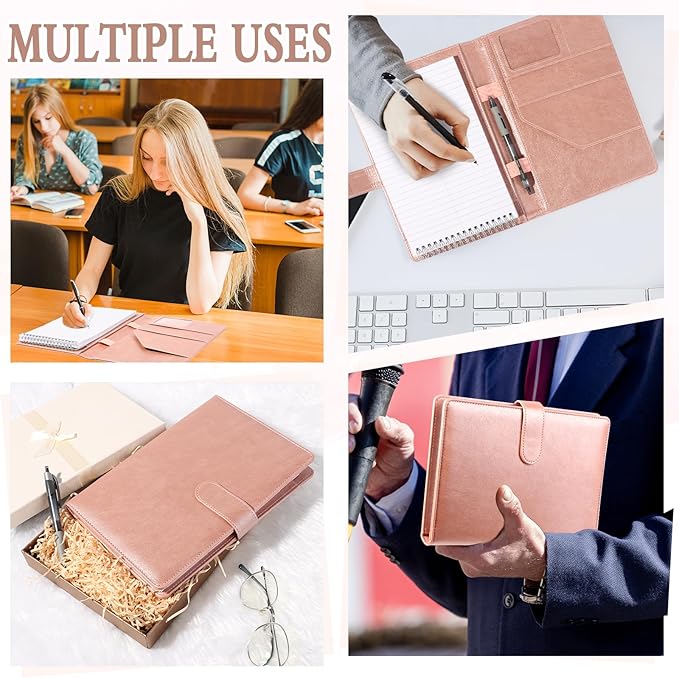 Steno Pad Holder PU Leather Cover 6x9 Steno Pad Cover Business Padfolio Organizer Compatible With 6x9 Steno Notebook Portfolio Pocket Organizer With Pen Loop for Business Office(Rose Gold)