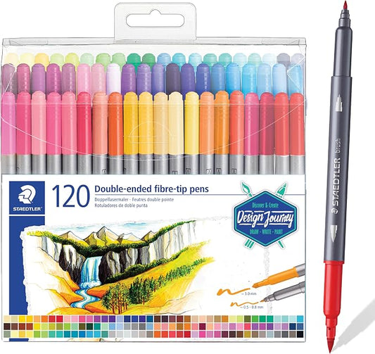 Staedtler Double-Ended Fiber-Tip Pens, Non-Permanent Ink, Fine & Bold Writing and Coloring Tips, 120 Assorted Colors, 3200 TB120, Multicoloured (3200 TB120ST)