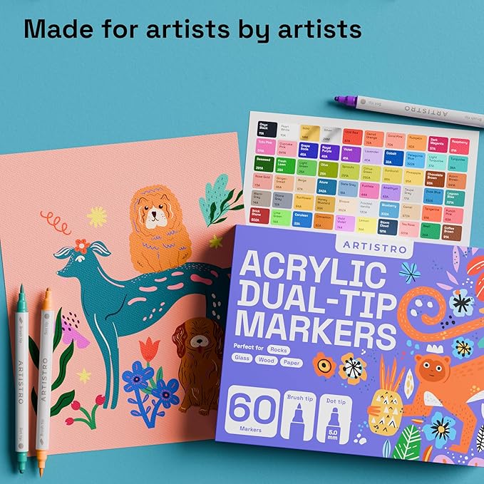 ARTISTRO 60 Rock Acrylic Paint Markers - Rock Painting Kit for Arts & Crafts - Dual Tip Acrylic Paint Pens