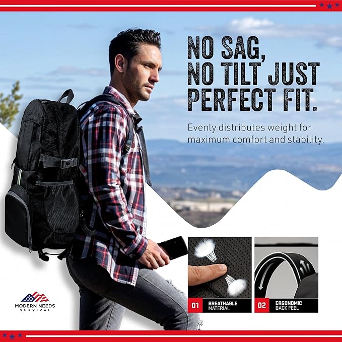 MODERN NEEDS Ready Pack 35L — Foldable Backpack for Travel | Lightweight, Water Resistant Hiking Daypack | Compact, Packable Backpack for Men & Women | Great for Camping & Daily Use