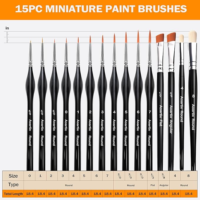 15 Pcs Miniature Brush Dry Brushes, Detail Paint Brushes for Acrylic Oil Watercolor Supplies, Miniature Models & Craft Painting with Triangular Handles