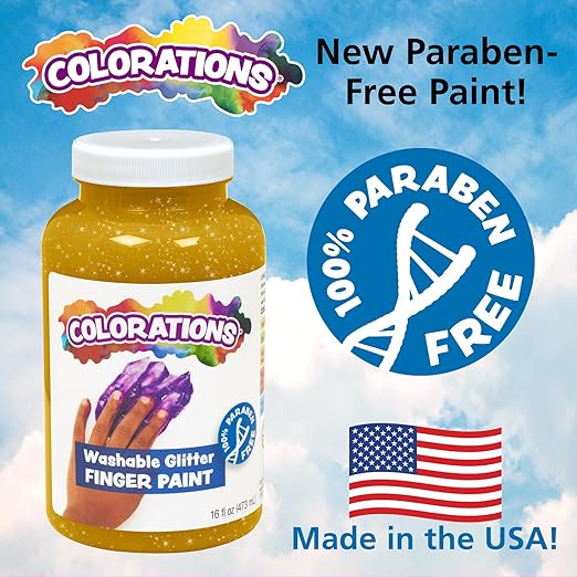 Colorations Paraben-Free Washable Glitter Finger Paint, Set of 5-16 oz.