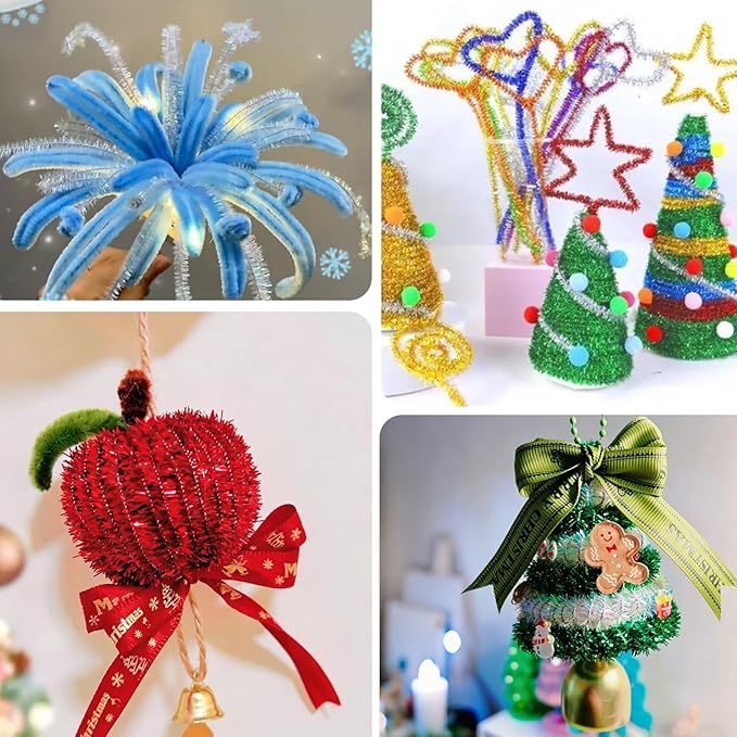 200Pcs Glitter Pipe Cleaners Craft Bulk,Art Aupplies Toys for Kids,DIY Multicolor Sparkly Chenille Stems for Halloween/Christmas Home Decor,Xmas Gift Wrapping and Festival Party Decoration Present