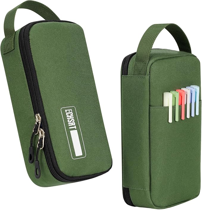ECHSRT Large Capacity Pencil Case with Hidden Pocket, 1200D Oxford Fabric Zipper Pencil Pouch with Handle, Multi-Pocket Stationery Organizer for Office, College, Travel and Daily Carry, Army Green