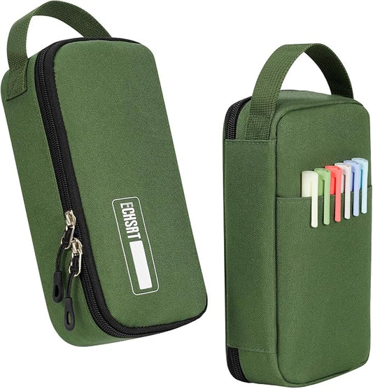 ECHSRT Large Capacity Pencil Case with Hidden Pocket, 1200D Oxford Fabric Zipper Pencil Pouch with Handle, Multi-Pocket Stationery Organizer for Office, College, Travel and Daily Carry, Army Green