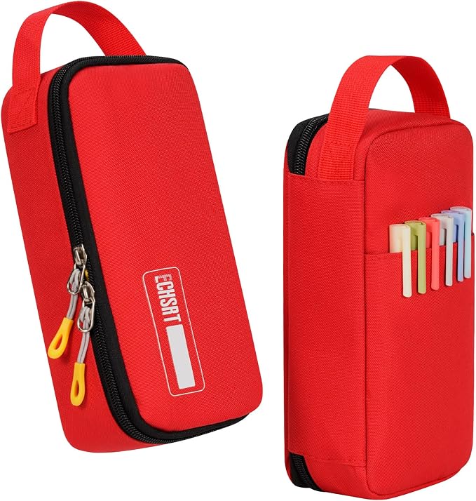 ECHSRT Large Capacity Pencil Case with Hidden Pocket, 1200D Oxford Fabric Zipper Pencil Pouch with Handle, Multi-Pocket Stationery Organizer for Office, College, Travel and Daily Carry - Red