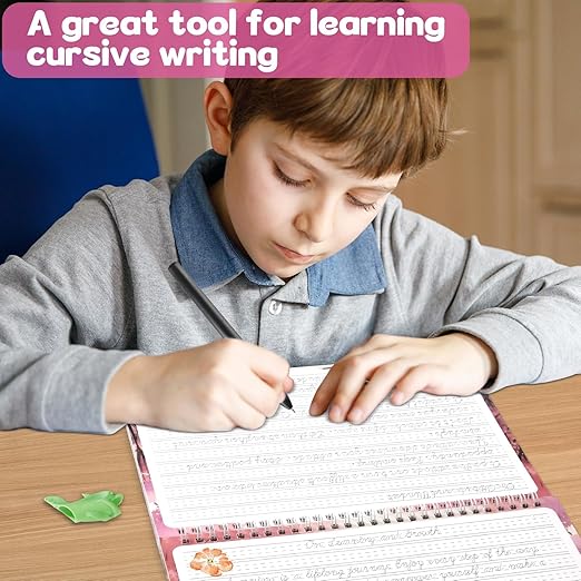 gisgfim Grooved Cursive Handwriting Workbook Magic Reusable Grooved Cursive Handwriting Practice Guided Tracing with Disappearing Ink Pens for Beginner Learning Activities Supplies (Inspiring Quotes)