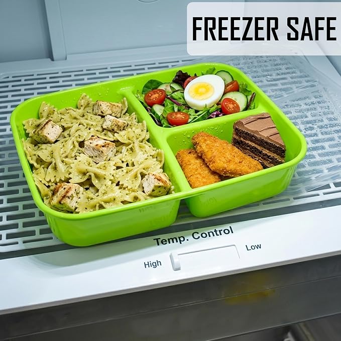 Neez 2 Pack Lunch Containers for Adults (48oz/6 Cup) - 3 Compartment Large Bento Lunch Box For Women - Reusable Lunchable Container for Salad, Snack, Meal Prep - Stackable, Microwavable & Leak proof