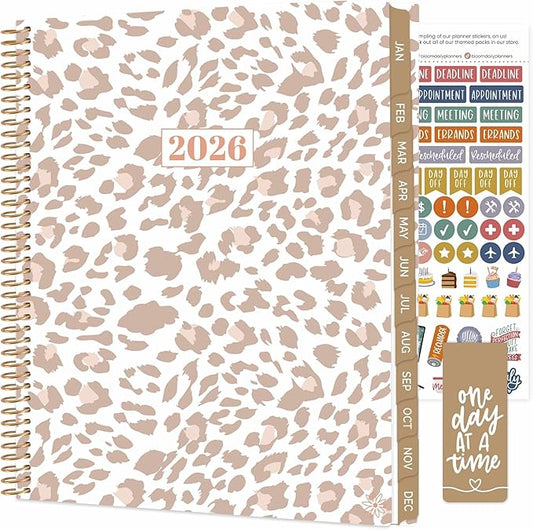bloom daily planners 2026 Planner (January to December) - 8.5” x 11” Weekly & Monthly Dated Agenda Organizer Book with Stickers & Tabs - Flexible Soft Cover - Tan Leopard
