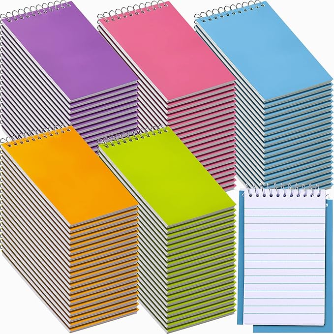 Teling 100 Pieces Spiral Memo Pads Bulk 3 x 5 Inch Small Note Pads Top Bound Lined College Ruled Paper Mini Notepad Pocket Spiral Notebooks for School Office Home Supplies, 75 Sheets (Fresh Colors)