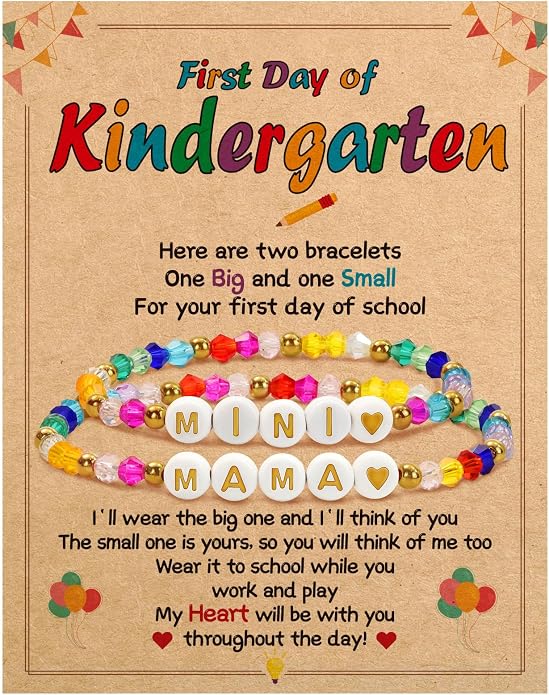 BAYLAY Back to School Bracelet - First Day of School Preschool/Kindergarten/1st Grade/2nd Grade/Back to School Stuff Gifts Supplies Mommy and Me Mommy Daughter Bracelets Heart Beaded Bracelets Gifts