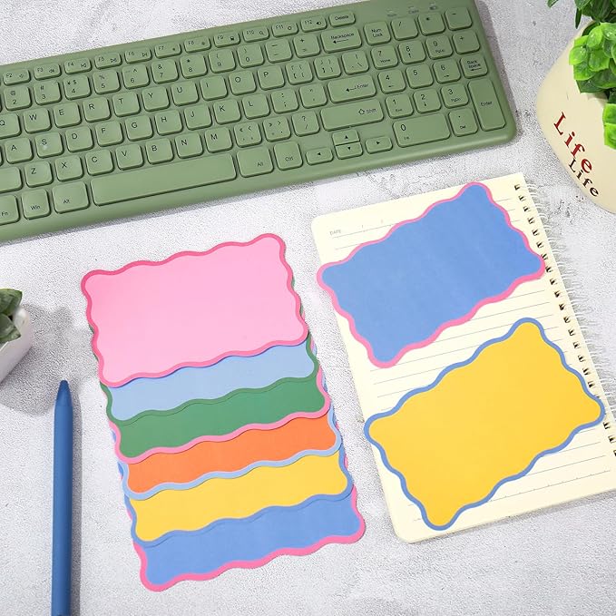 Whaline 120 Pack Scalloped Index Cards 3 x 5 Inch Colored Cardstock Flashcard Color-Blocking Blank Index Cards for Note-taking Studying Organizing School Office Supplies