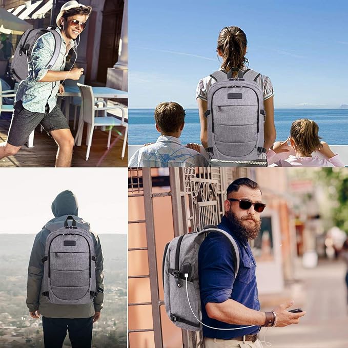 Tzowla Travel Laptop Backpack Water Resistant Anti-Theft Bag with Giant Tumbler Holder Pocket and Lock 17.3 Inch Computer Business Backpacks for Women Men Work College Gift,Casual Daypack(Grey)