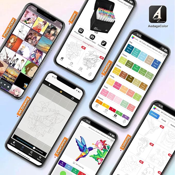 YHC 48 Colors Alcohol Markers Brush Tip with Free App, Chen Rui Series Chisel & Brush Tips Alcohol Brush Markers for Adults Coloring, Drawing, Painting, Illustration, Sketching