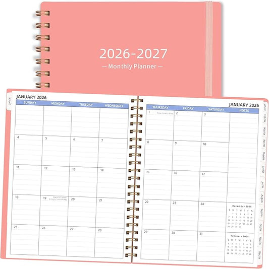 Monthly Planner 2026-2027 (7.6'' x 9.6''), 18 Months Monthly Planner from Jan 2026-Jun 2027, Calendar 2026 Planner with Tabs & Pocket, Pink