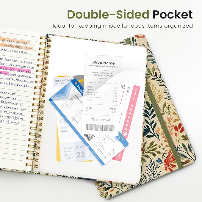 ZOTIA Lined Spiral Journal for Women, A5 Cute Hardcover College Ruled Notebook for Work, School & Note Taking, Aesthetic Writing Journal, 140 Pages (5.8" x 8.3"), Herbs