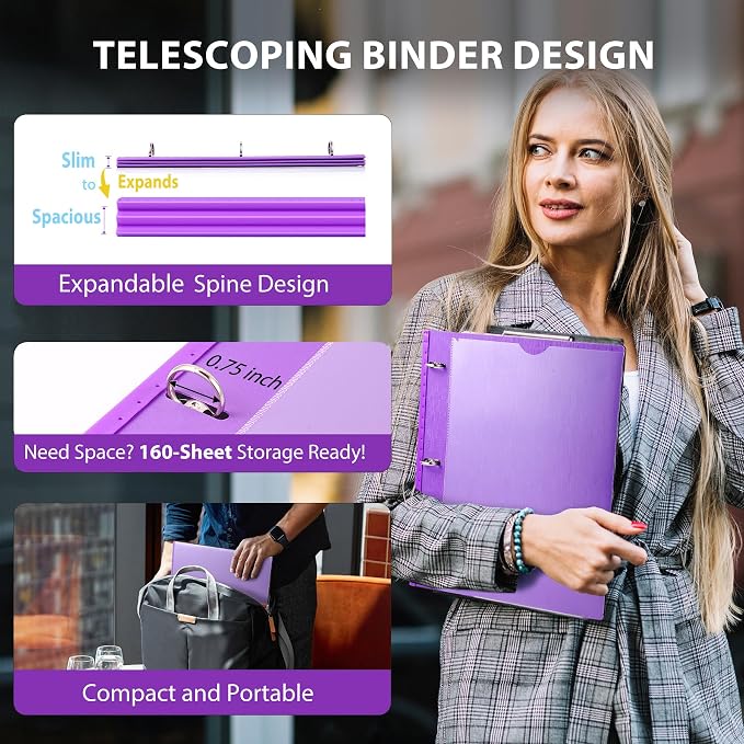 WOT I 12-Pack Telescoping 3 Ring Binder(0.75"), Expandable Flexible Binder - Patented Design for Easy Portability, Holds 8.5"x11" Paper, 4 Vibrant Colors, Perfect for School, Office&Home Organization