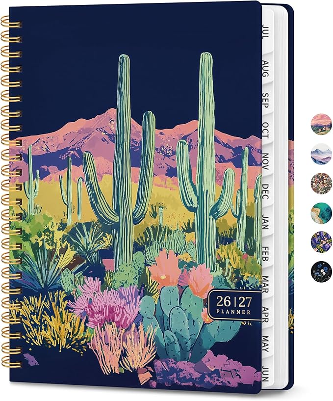Planner 2026-2027, Monthly and Weekly Academic Planner July 2026 - June 2027, Hardcover Student Teacher Planning Agenda Calendar Book with Tabs, Perfect for Office School Supplies, A5 (6.3" x 8.5") - Cactus Mirage