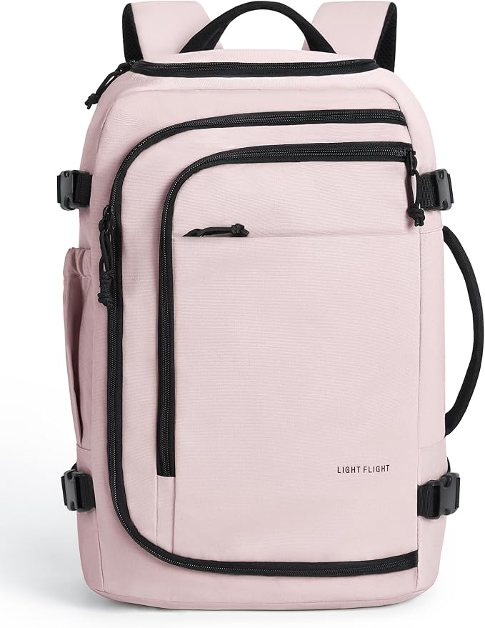 LIGHT FLIGHT Travel Backpack, TSA Friendly Flight Approved Carry on Backpack Water-resistant Lightweight Business Large Weekender Bag Casual Daypack 17.3" Laptop Backpack for Men Women, Pink