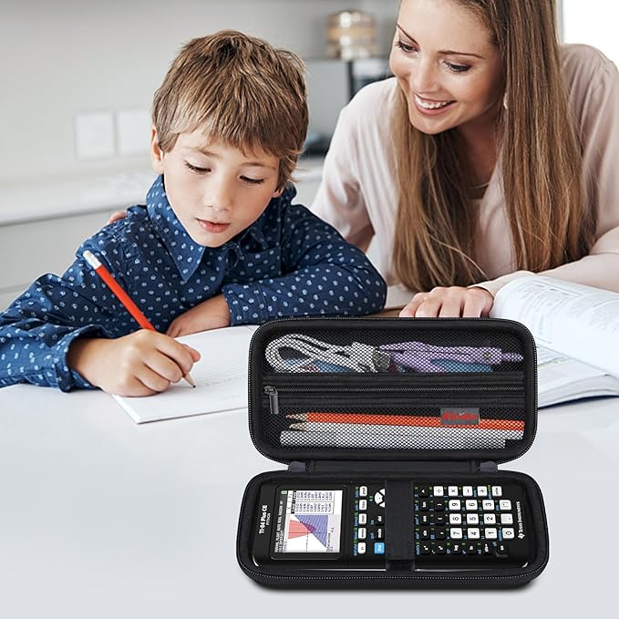 Elonbo Carrying Case for Texas Instruments TI-84 Plus CE/TI-84 Evo/TI-84 Plus/TI-83 Plus/TI-83 Plus CE Color Graphing Calculator, Extra Mesh Pocket Fits Charging Cable Charger, Black+Inside Black