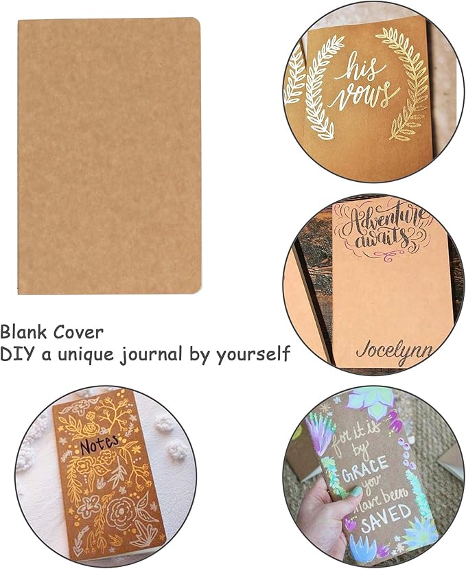 TWONE 3 Pack Travel Journal Notebook for Travelers or School - Kraft Brown Soft Cover - 5.5” x 8.25” - 96 Ruled Pages/48 Sheets
