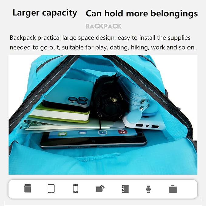 levayhill 16L Lightweight Foldable Hiking-Backpack Small Packable-Daypack For Travel,Ultralight Water-Resistant Gym Bag Men Women Easy Carry-on (Blue)