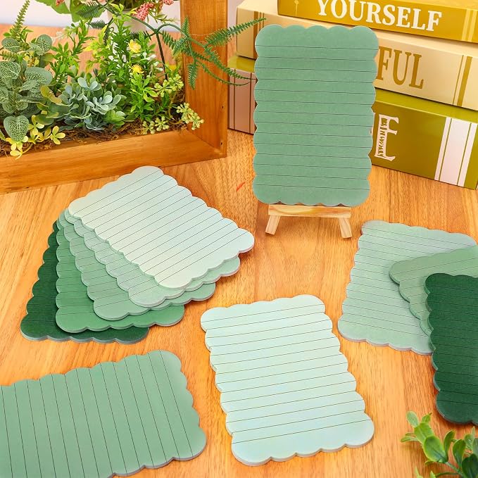 AnyDesign 12Pcs Scalloped Sage Green Sticky Notes 4 x 6 Inch Gradient Green Self Adhesive Lined Notepad Removable Memo Pad for Classroom Office Home School Party Supplies