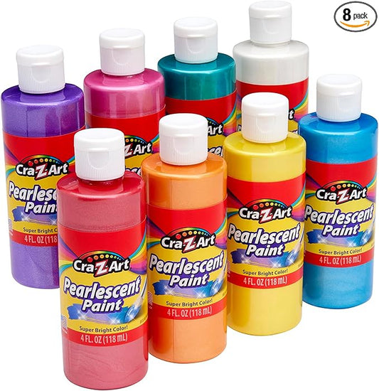 Cra-Z-Art Washable Pearlescent Paint Bulk Pack 8ct, Assorted Colors 4oz each bottle