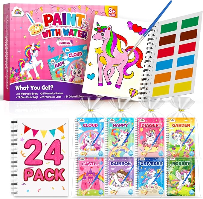 ZMLM 24 Water Coloring Books for Kids Party Favors - Bulk Mini Coloring Books for Kids Ages 4-8,Small Birthday Goodie Bag Stuffers School Teacher Return Gift Art Crafts Classroom Prizes (Unicorn)
